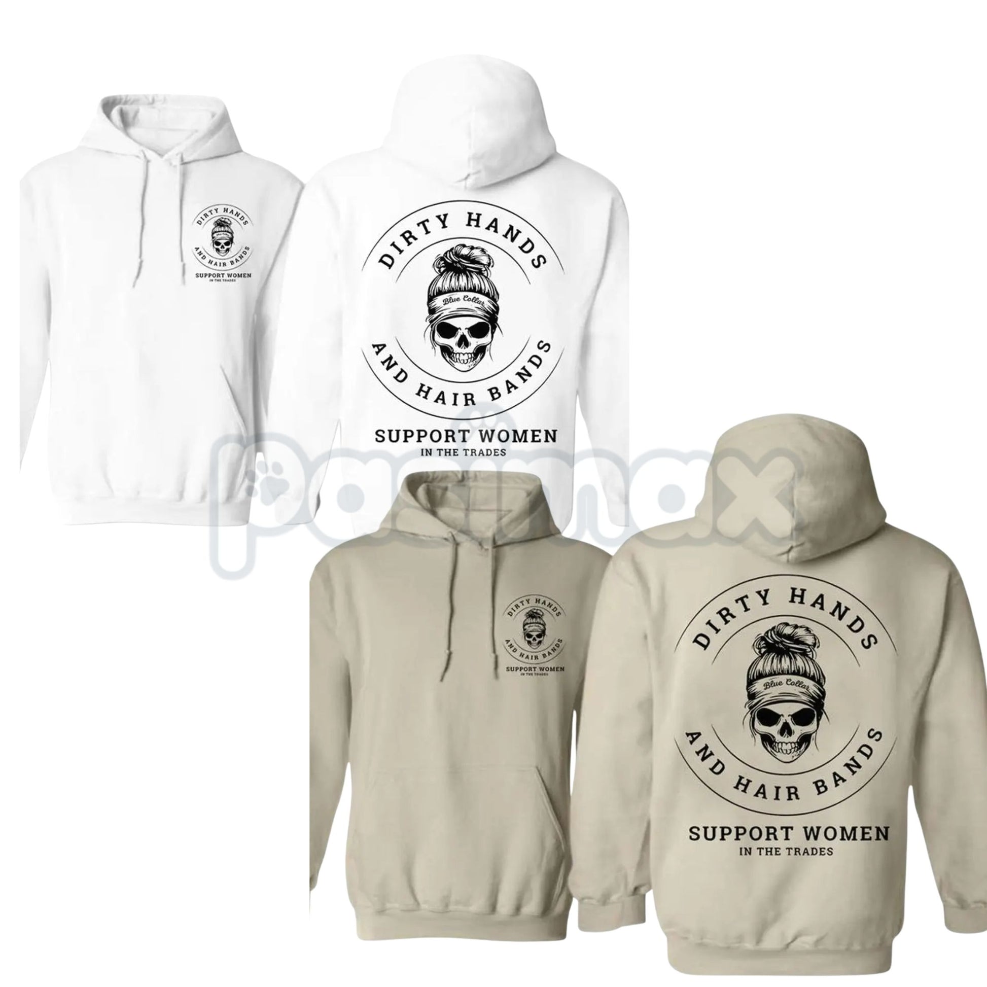 Dirty Hands and Hair Bands Skull Hoodie – Blue Collar Tradeswoman Apparel, Hard Working Women's Pullover, Unisex-Pasimax