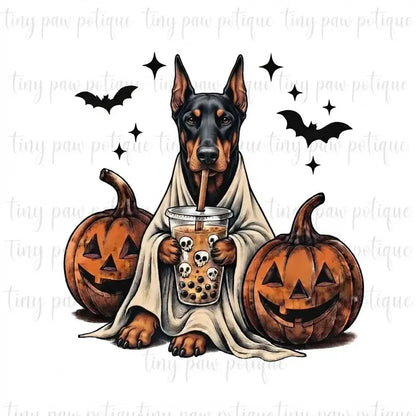 Comfort Colors® Custom Ghost & Boba Tea Halloween Dog T-Shirt – Spooky Season Bubble Tea Graphic Tee, Cute Ghost Dog Unisex Top & Gift