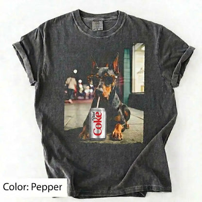 Comfort Colors® Dog Breeds Drinking Diet Coke T-Shirt – Funny Dog Dad Soda Lover Graphic Tee, Aesthetic Retro Puppy Animal Meme Shirt, Cute Pet Gift