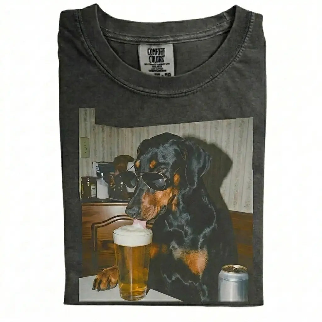 Comfort Colors® Custom Dog Breeds Drinking Beer T-Shirt – Vintage 90s Funny Edgy Dog Meme Tee, Aesthetic Retro Brewery Lover Dog Dad Gift Top