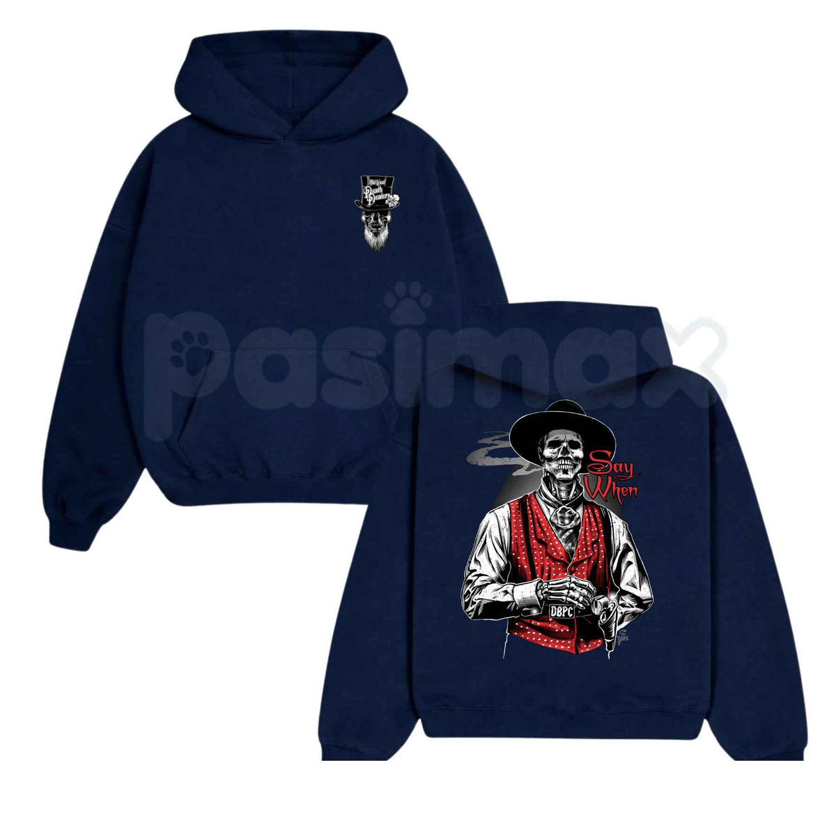 Doc Holliday "Say When" Zombie Hoodie – Vintage Tombstone Gunslinger Graphic Pullover, Old West Undead Outlaw Sweatshirt, Unisex Heavy Blend-Pasimax