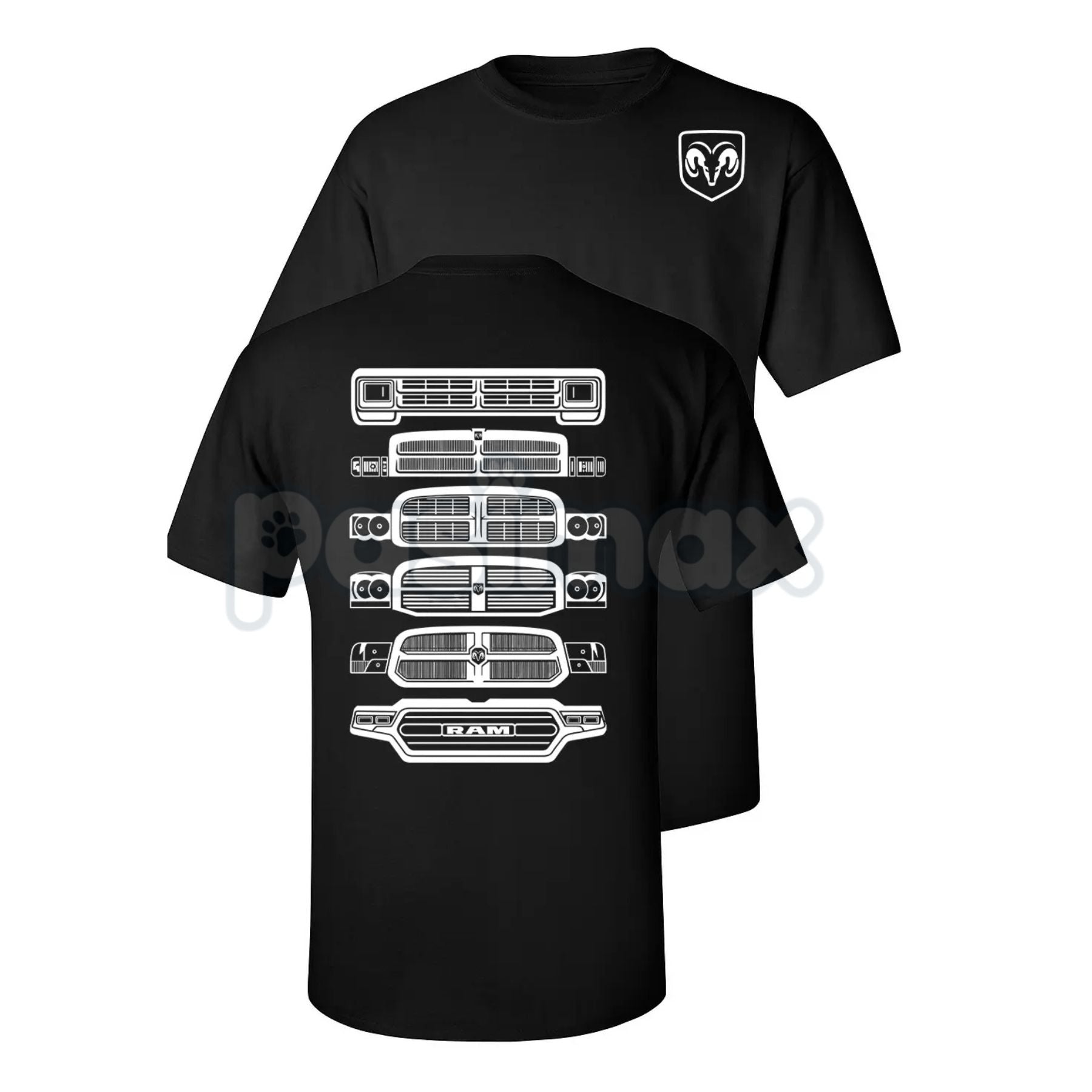Dodge Ram Evolution Grille T-Shirt - Vintage Truck History Graphic Tee, Ram Owner Gift, Mopar Enthusiast Apparel-Pasimax