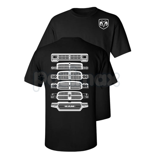 Dodge Ram Evolution Grille T-Shirt - Vintage Truck History Graphic Tee, Ram Owner Gift, Mopar Enthusiast Apparel-Pasimax