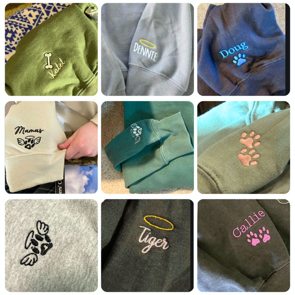 Custom Embroidered Full-Color Dog Sweatshirt from Photo with Names on Sleeve