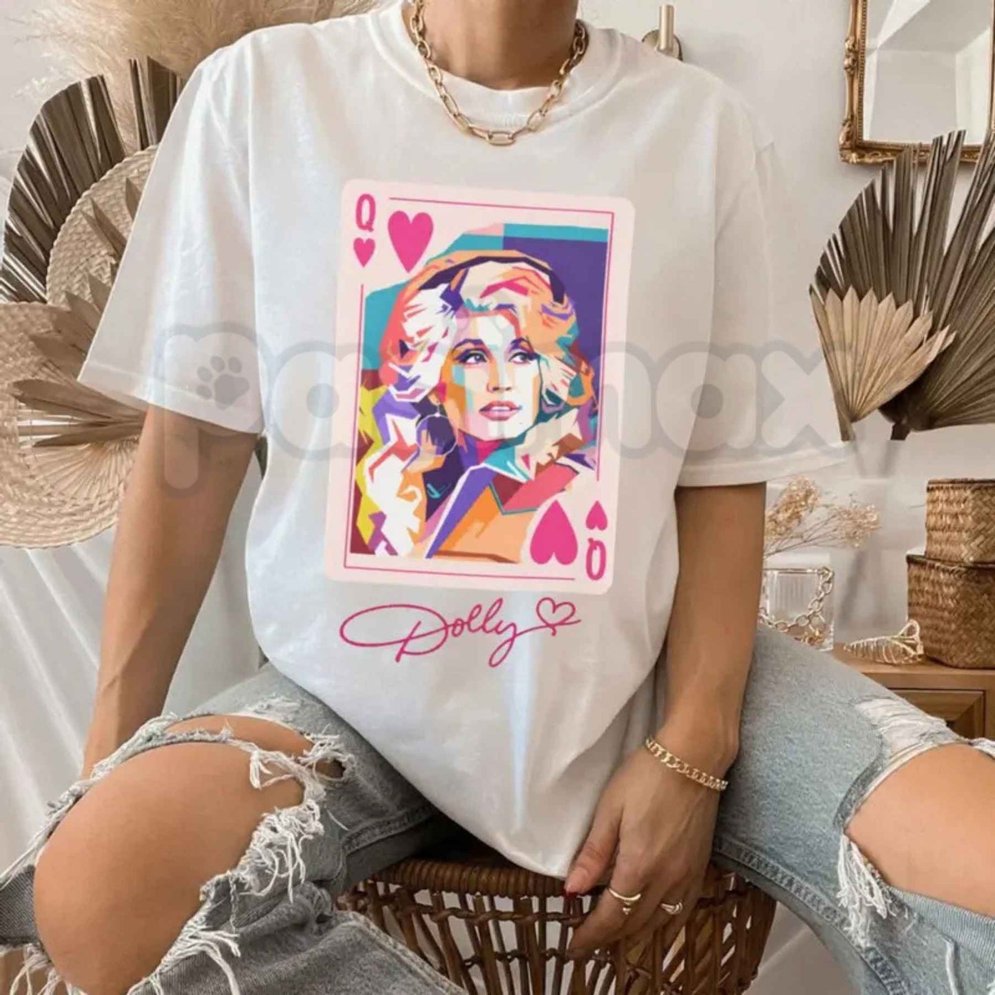 Dolly Parton Queen Of Hearts T-Shirt – Vintage Country Music Retro Unisex Cotton Tee-Pasimax
