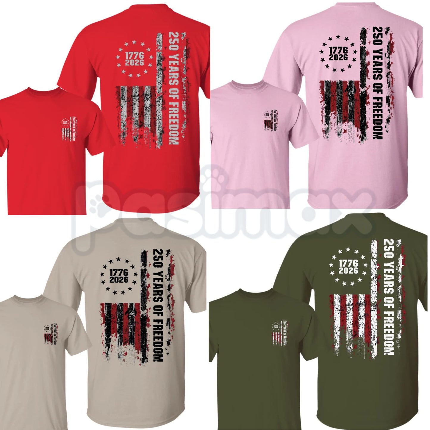 Double-Sided 250th Anniversary American Flag T-Shirt – Men's Retro 1776-2026 Patriotic Graphic Tee-Pasimax