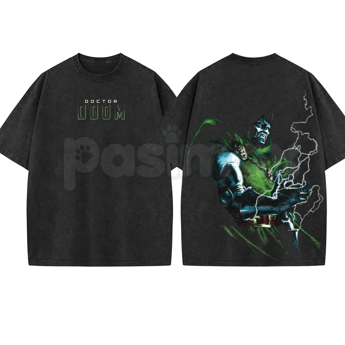 Dr. Doom Comic Double Printed Washed T-Shirt – Retro Marvel Supervillain Graphic Tee, Vintage Mineral Wash Lightweight Cotton Unisex Streetwear Top-Pasimax