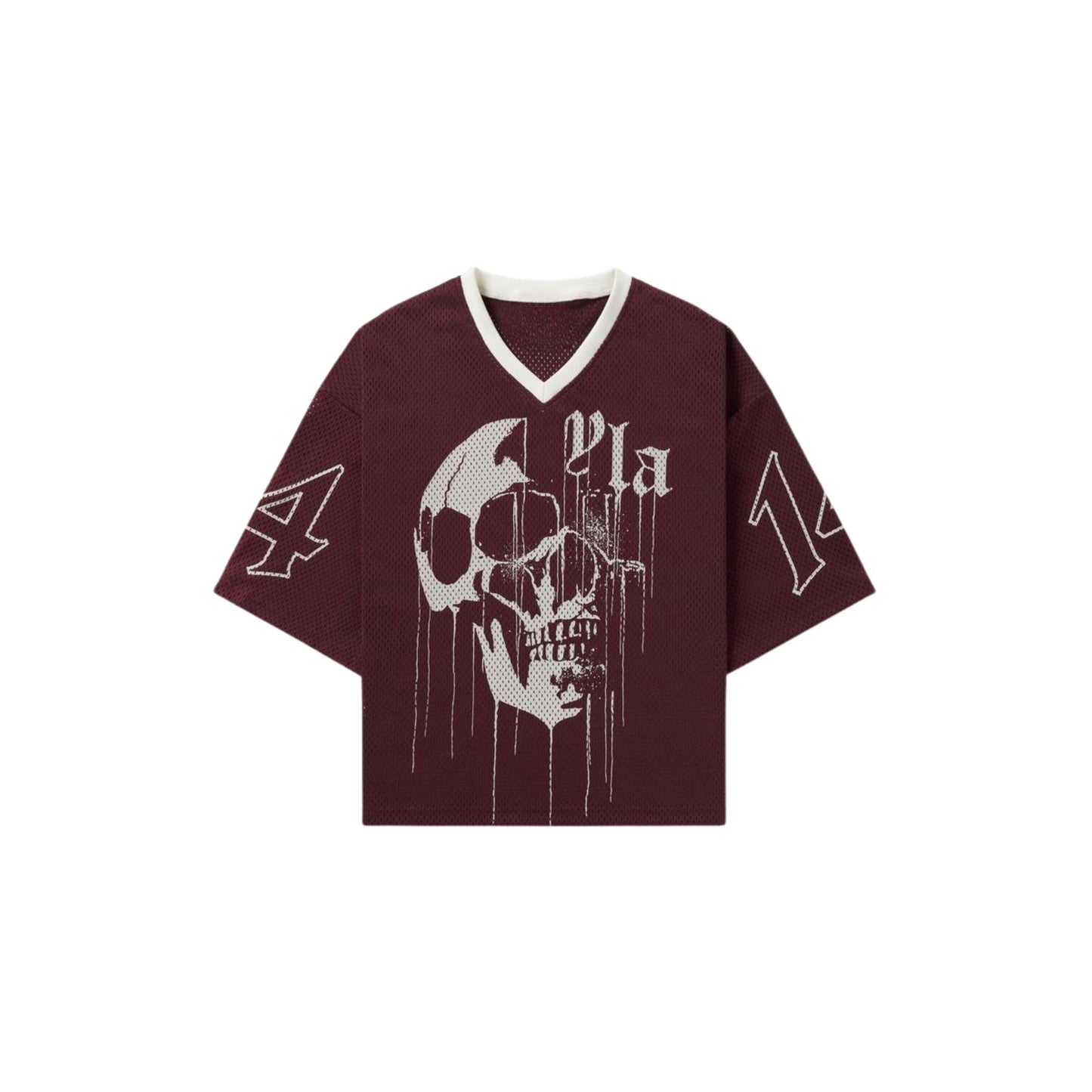 Drippy Skull Streetwear Mesh Jersey – Unisex V-Neck Sporty Tee, Breathable & Versatile-Pasimax