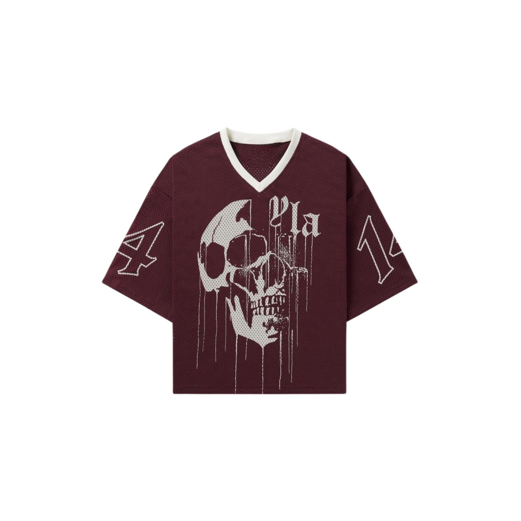 Drippy Skull Streetwear Mesh Jersey – Unisex V-Neck Sporty Tee, Breathable & Versatile-Pasimax