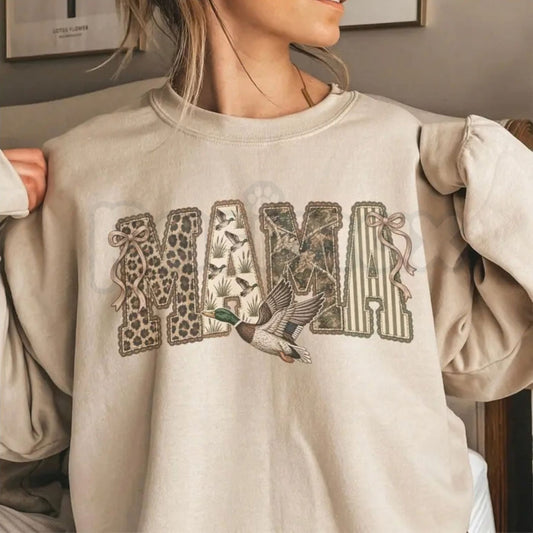 Duck Hunting Mama Sweatshirt | Preppy Camo Graphic Crewneck-Pasimax