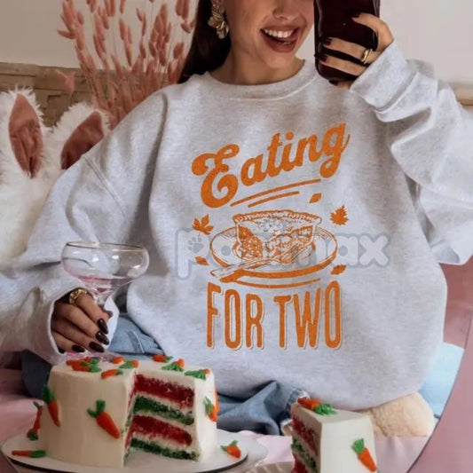 Eating for Two Thanksgiving Pregnancy Announcement Sweatshirt – Cozy Holiday Reveal Top-Pasimax