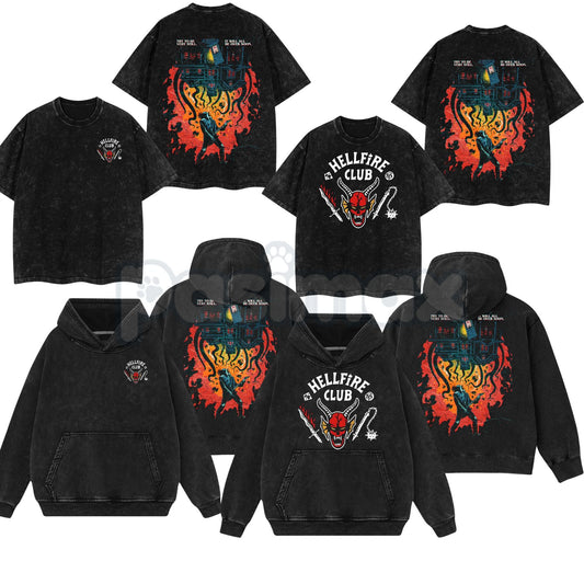 Eddie Munson Hellfire Club T-Shirt – Double Printed Acid Washed Oversize Tee, Stranger Things Inspired-Pasimax