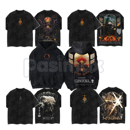 Elden Ring Limited Edition Double-Printed T-Shirt – Oversized Acid Washed Graphic Tee, Lightweight Cotton Anime Streetwear-Pasimax