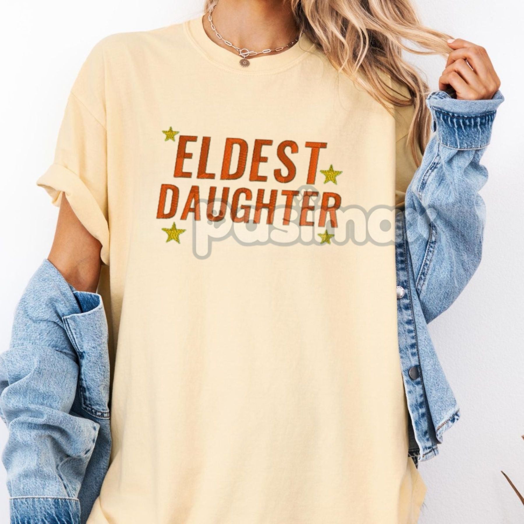 Eldest Daughter Embroidered Comfort Colors T-Shirt – Older Sister Gift Tee-Pasimax
