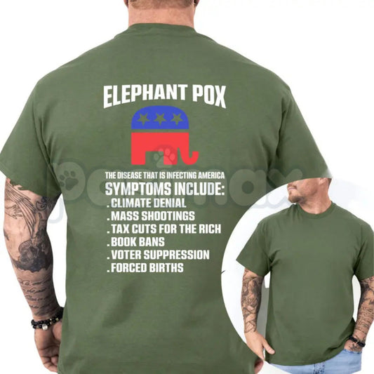 "Elephant Pox" Funny Political T-Shirt – Sarcastic Democracy Graphic Tee, Premium 100% Cotton Liberal Humor Top, Soft Lived-In Heavyweight Election Year Satire Shirt, Made in USA-Pasimax