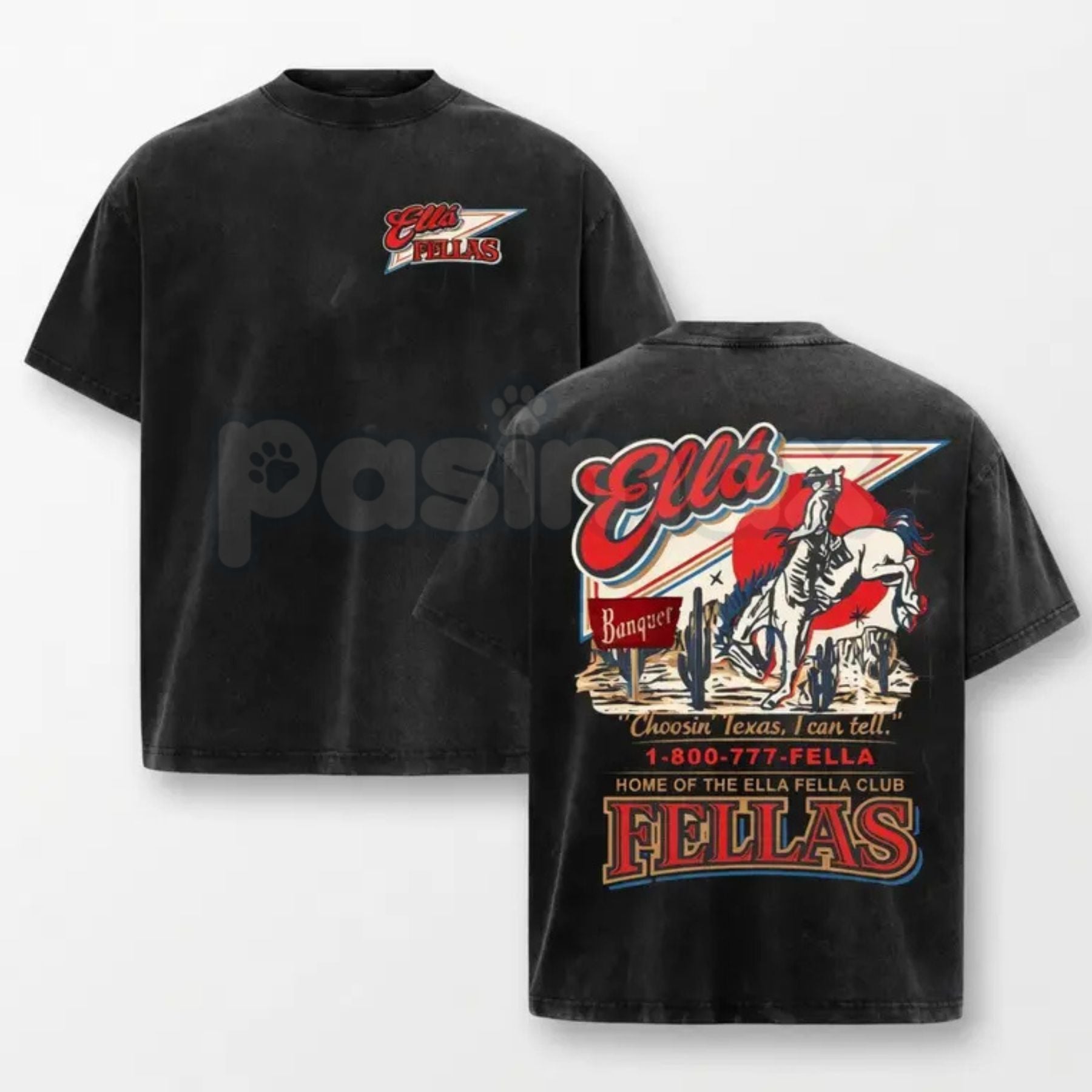 Ella Fellas Cowboy Skeleton T-Shirt – Vintage Texas Western Graphic Tee, Retro Skeleton Outlaw Washed Cotton Streetwear-Pasimax