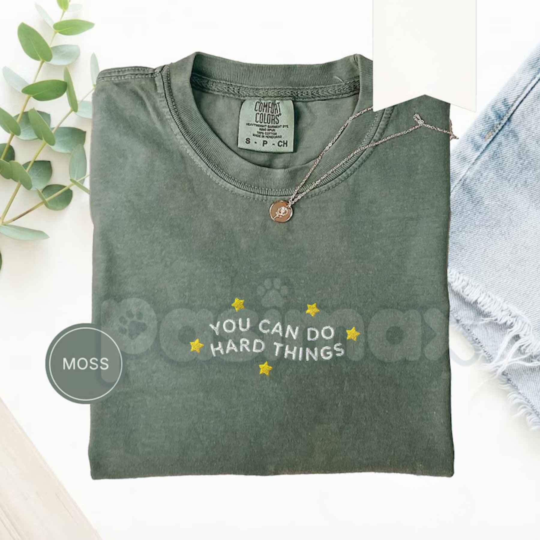 Embroidered Comfort Colors® You Can Do Hard Things T-Shirt – Inspirational Quote Tee-Pasimax