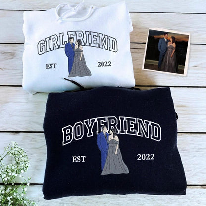 Embroidered Couple Photo Hoodie - Personalized His And Her Sweatshirt, Anniversary Gift For Couples