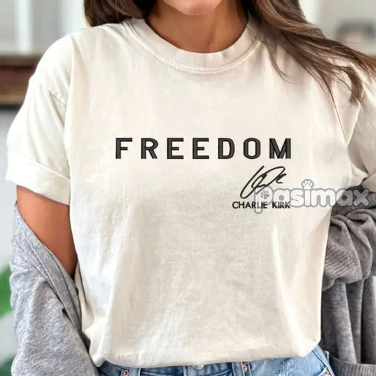 Embroidered FREEDOM T-Shirt – Charlie Kirk Inspired, Minimalist Patriotic Tee-Pasimax