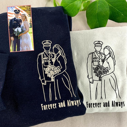 Embroidered Family Portrait from Photo Sweatshirt, Outline Photo Hoodie, Couple Portrait Hoodie, Anniversary Gift