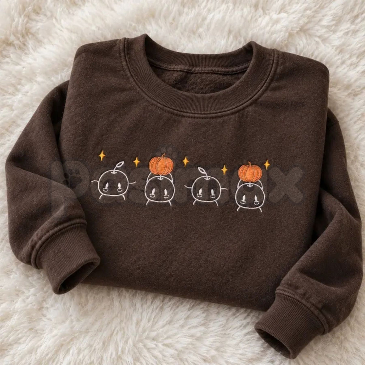 Embroidered Junimos with Pumpkins Gamer Sweatshirt – Cozy Autumn Farming Sim Crewneck-Pasimax
