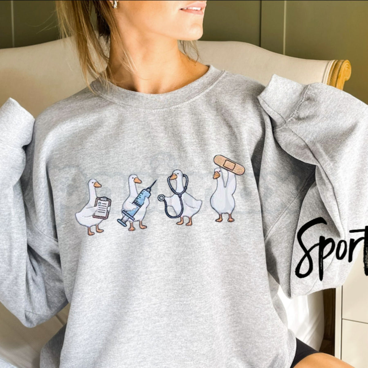 Embroidered Medical Duck Sweatshirt – Funny Nurse Duck Crewneck Gift-Pasimax
