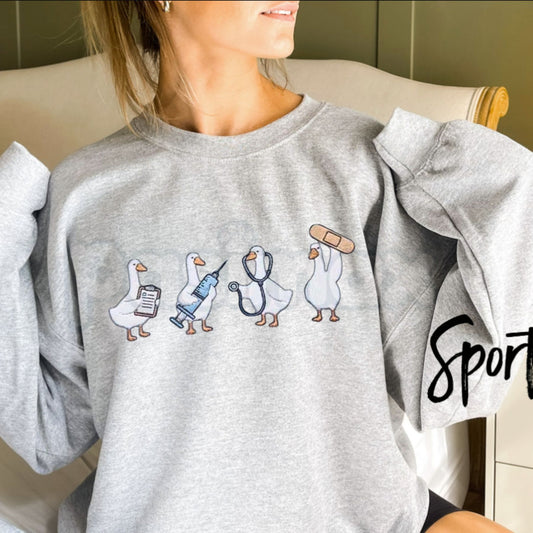 Embroidered Medical Duck Sweatshirt – Funny Nurse Duck Crewneck Gift-Pasimax