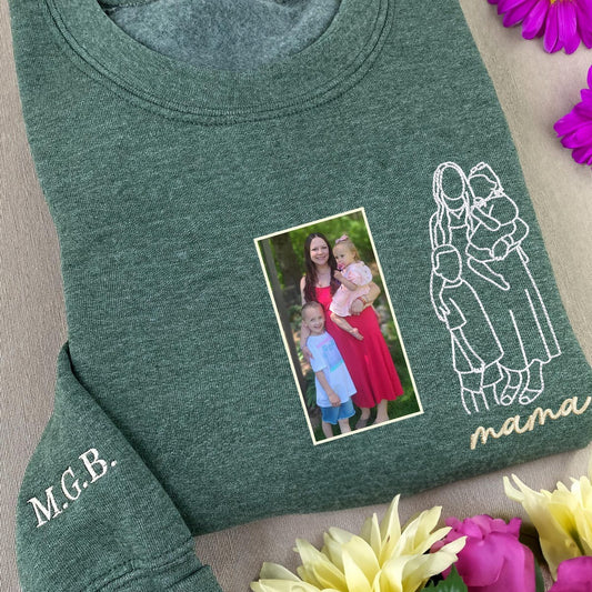 Embroidered Portrait from Photo Sweatshirt, Hoodie. Custom Mama, Family Portrait Sweatshirt, New Mom Gift