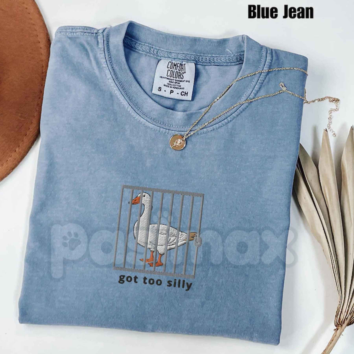 Embroidered Silly Goose Comfort Colors® Shirt – Got Too Silly Funny Goose Tee, Cute Embroidered Crewneck Shirt for Men & Women-Pasimax