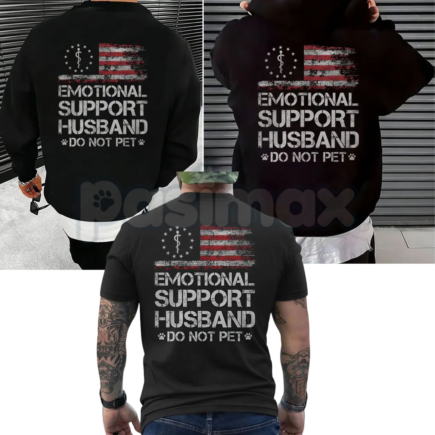 Emotional Support Husband – Funny Husband Graphic Hoodie, Sarcastic Marriage Sweatshirt & T-Shirt-Pasimax