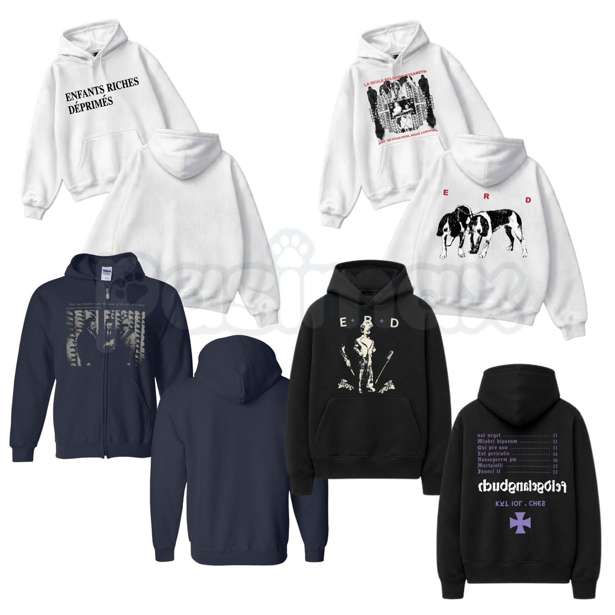 Enfants Riches Déprimés Vintage Graphic & Text Hoodie – Luxury Punk Aesthetic Pullover, Distressed Avant-Garde Streetwear Sweatshirt, Unisex Heavy Blend-Pasimax