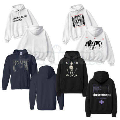 Enfants Riches Déprimés Vintage Graphic & Text Hoodie – Luxury Punk Aesthetic Pullover, Distressed Avant-Garde Streetwear Sweatshirt, Unisex Heavy Blend-Pasimax