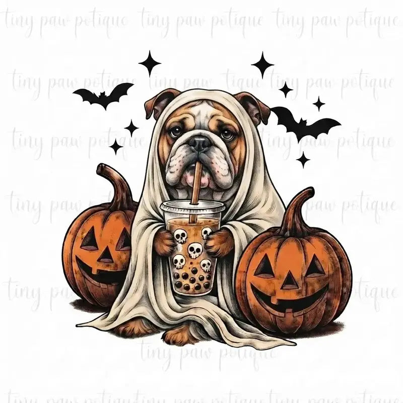 Comfort Colors® Custom Ghost & Boba Tea Halloween Dog T-Shirt – Spooky Season Bubble Tea Graphic Tee, Cute Ghost Dog Unisex Top & Gift