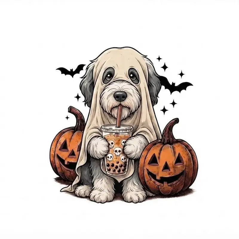 Comfort Colors® Custom Ghost & Boba Tea Halloween Dog T-Shirt – Spooky Season Bubble Tea Graphic Tee, Cute Ghost Dog Unisex Top & Gift