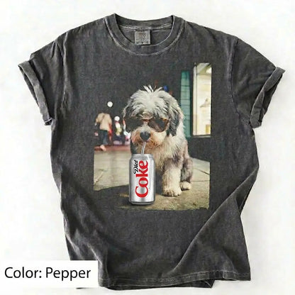 Comfort Colors® Dog Breeds Drinking Diet Coke T-Shirt – Funny Dog Dad Soda Lover Graphic Tee, Aesthetic Retro Puppy Animal Meme Shirt, Cute Pet Gift