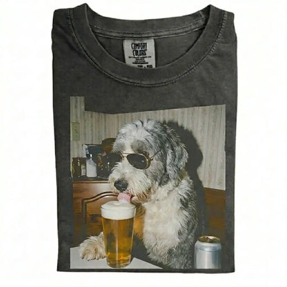 Comfort Colors® Custom Dog Breeds Drinking Beer T-Shirt – Vintage 90s Funny Edgy Dog Meme Tee, Aesthetic Retro Brewery Lover Dog Dad Gift Top