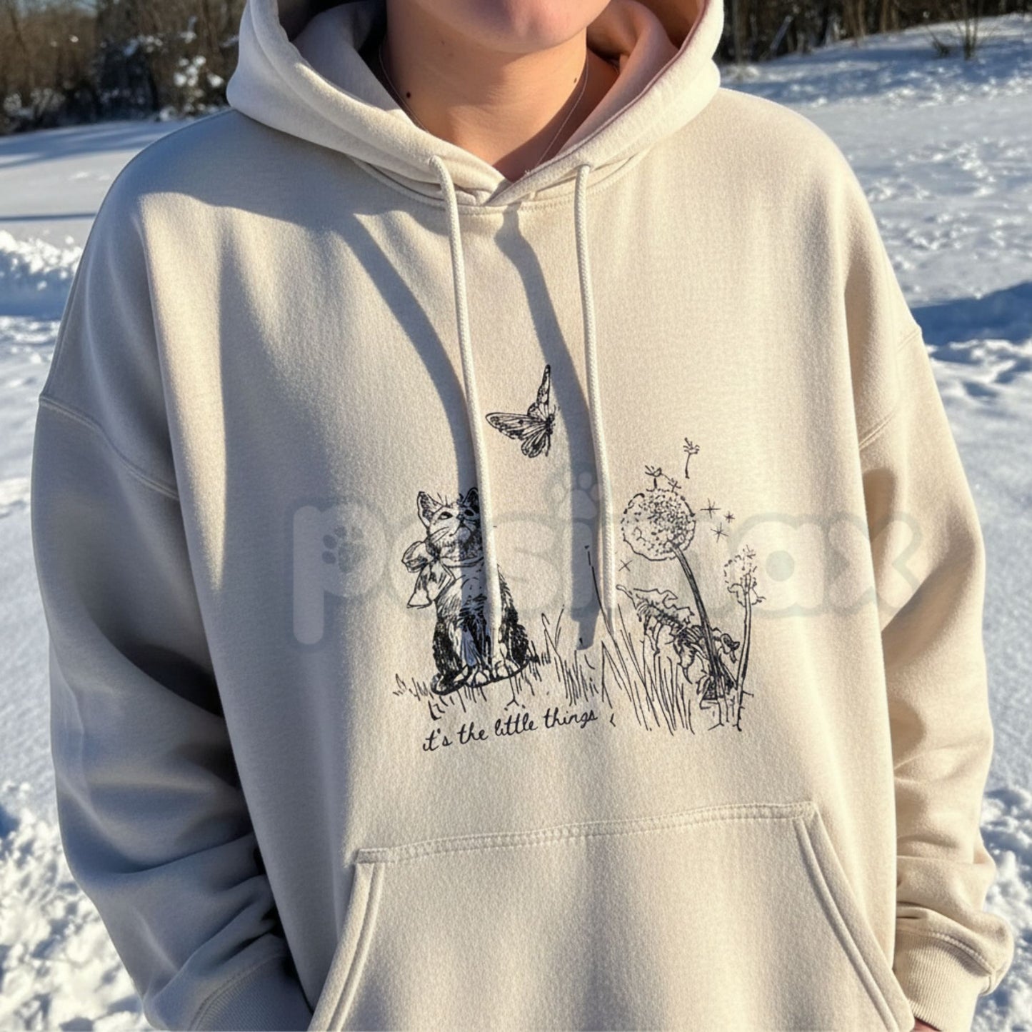 "Enjoy The Little Things" Cute Cat & Nature Hoodie – Whimsical Aesthetic Pullover, Cozy Cat Lover Streetwear, Unisex Nature-Inspired Sweatshirt-Pasimax