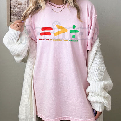 "Equality > Division" Graphic T-Shirt - Social Justice Math Symbol Tee, Unisex Human Rights Statement Shirt, Premium Heavyweight 100% Cotton Top, Minimalist Activist Streetwear, Unity & Equity Symbol Apparel-Pasimax
