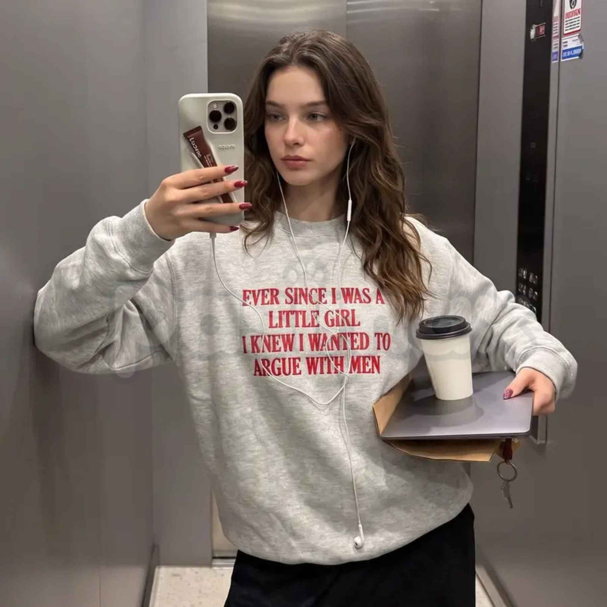 "Ever Since I Was A Little Girl I Knew I Wanted To Argue With Men" Embroidered Sweatshirt – Funny Sarcastic Girl Power Crewneck-Pasimax