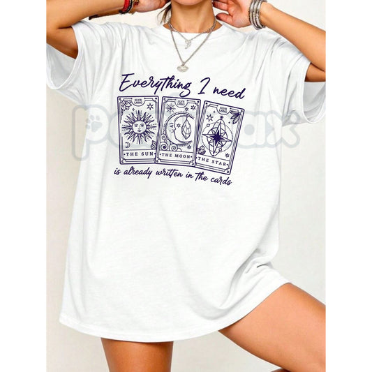 "Everything I Need Is Already Written In The Cards" T-Shirt – Aesthetic Tarot Graphic Tee, Premium 100% Cotton Mystic Worship Top, Soft Lived-In Heavyweight Manifestation Shirt, Made in USA-Pasimax