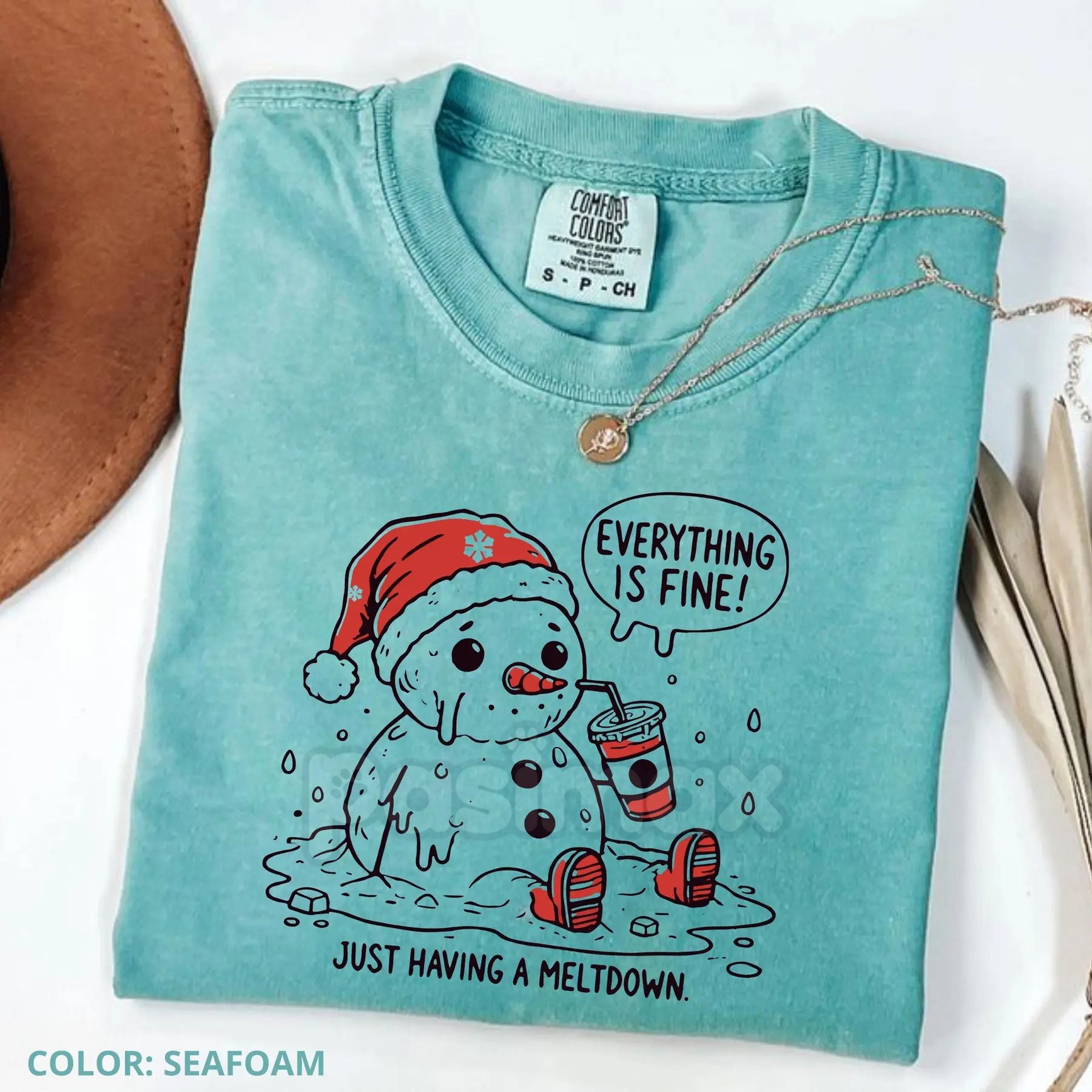'Everything Is Fine' Meltdown Christmas Comfort Colors® Shirt – Funny Mom Holiday Tee, Cute & Sarcastic Crewneck Gift-Pasimax