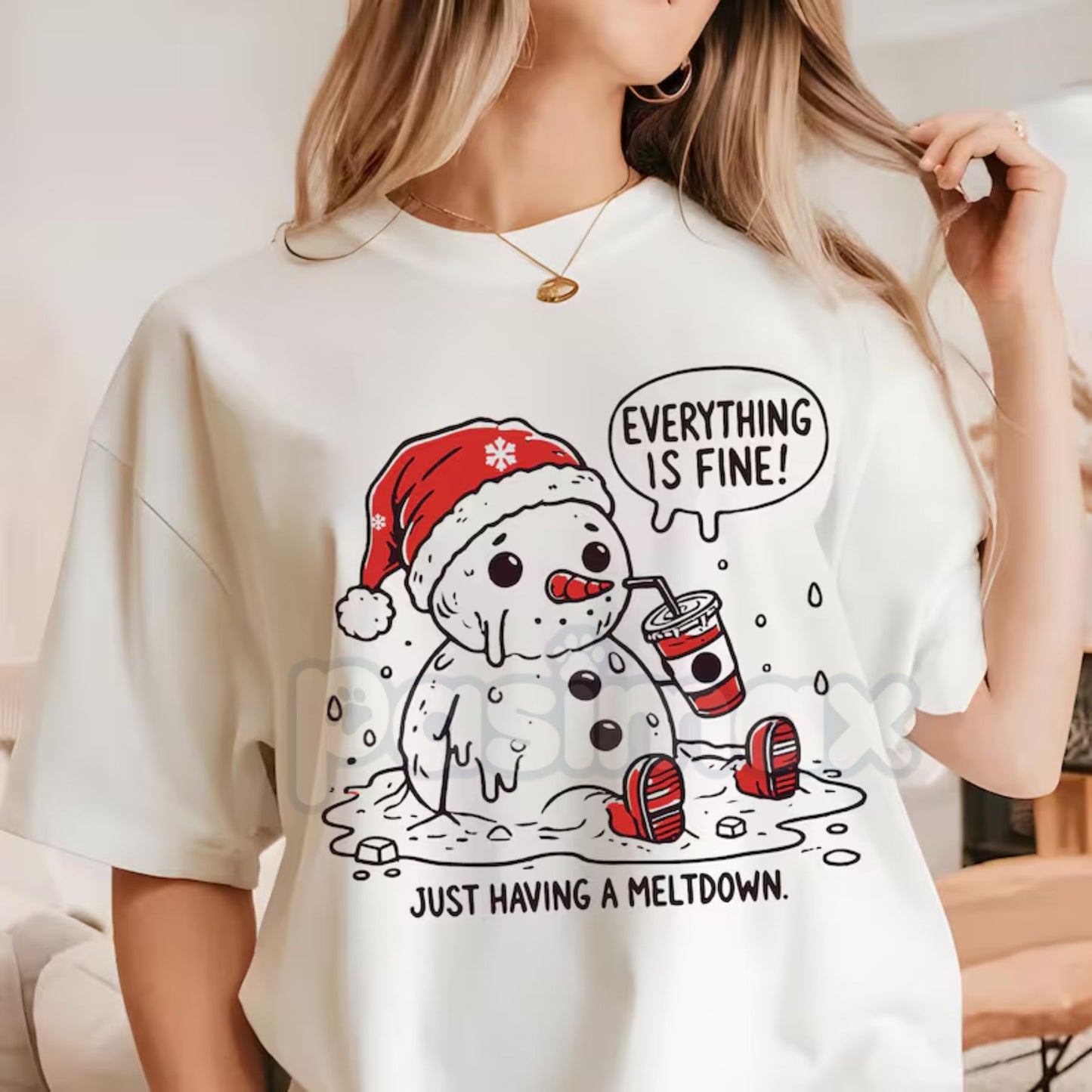"Everything is Fine Just Having Meltdown" T-Shirt - Funny Relatable Slogan Tee, Dark Humor Stress Apparel, Ironic Statement Shirt-Pasimax