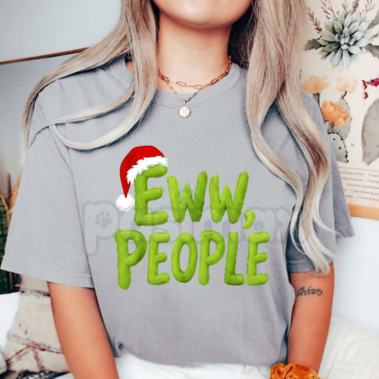 "Eww People" Christmas T-Shirt - Santa Hat Grinch Inspired Holiday Design, Anti-Social Festive Occasions Tee, Cynical Christmas Party Apparel-Pasimax