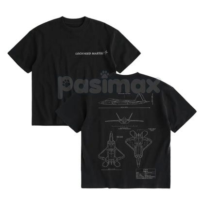 F-22 Raptor Stealth Fighter Blueprint T-Shirt - Double-Sided Technical Drawing Tee, Military Aviation Engineering Gift, WARBORN Collectible-Pasimax