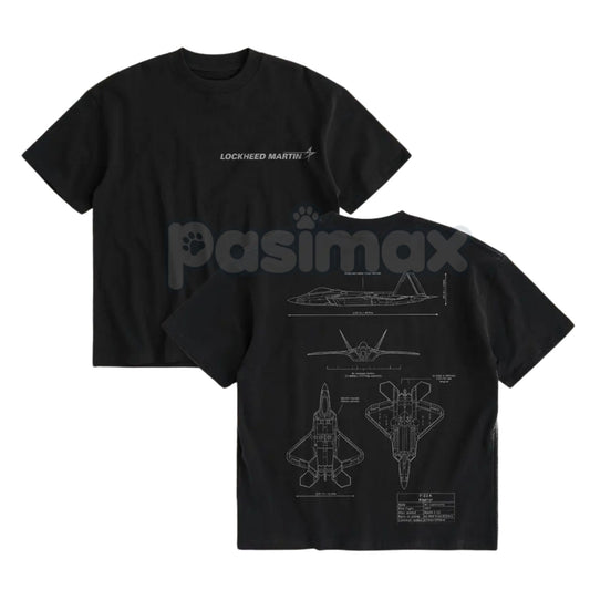 F-22 Raptor Stealth Fighter Blueprint T-Shirt - Double-Sided Technical Drawing Tee, Military Aviation Engineering Gift, WARBORN Collectible-Pasimax