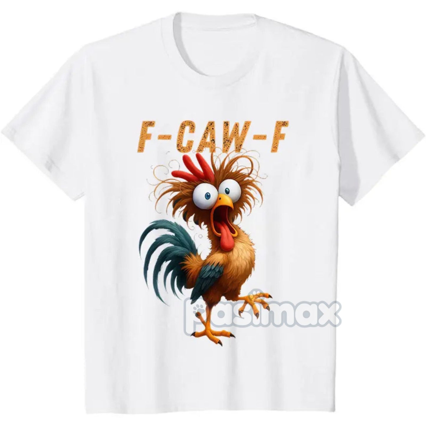"F-CAW-F" Funny Rooster Meme T-Shirt - Viral Chicken Humor Tee, Silly Farm Animal Apparel-Pasimax