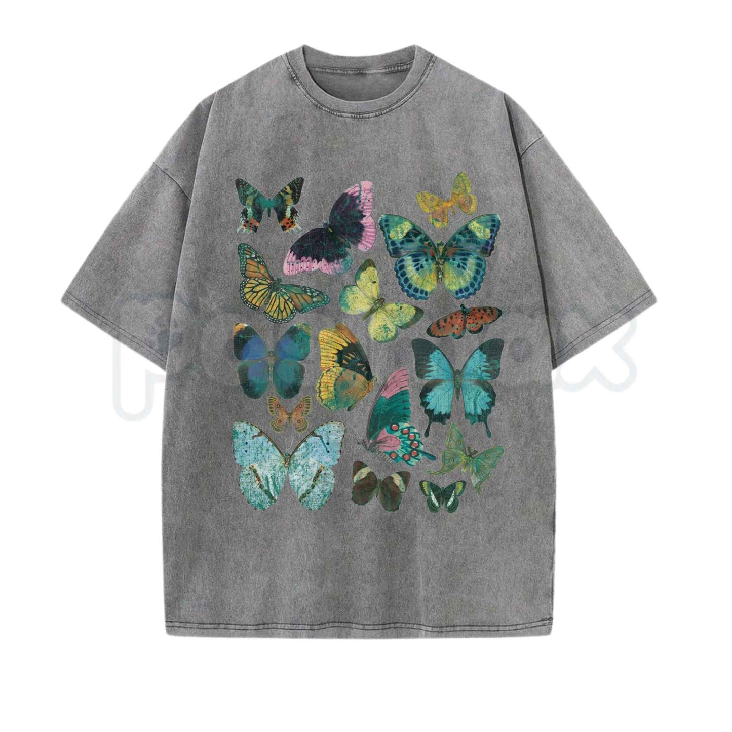 FLUTTER Vintage Wash Graphic Tee – Retro Butterfly Botanical T-Shirt, Vintage Acid Washed Lightweight Cotton Unisex Streetwear Top-Pasimax