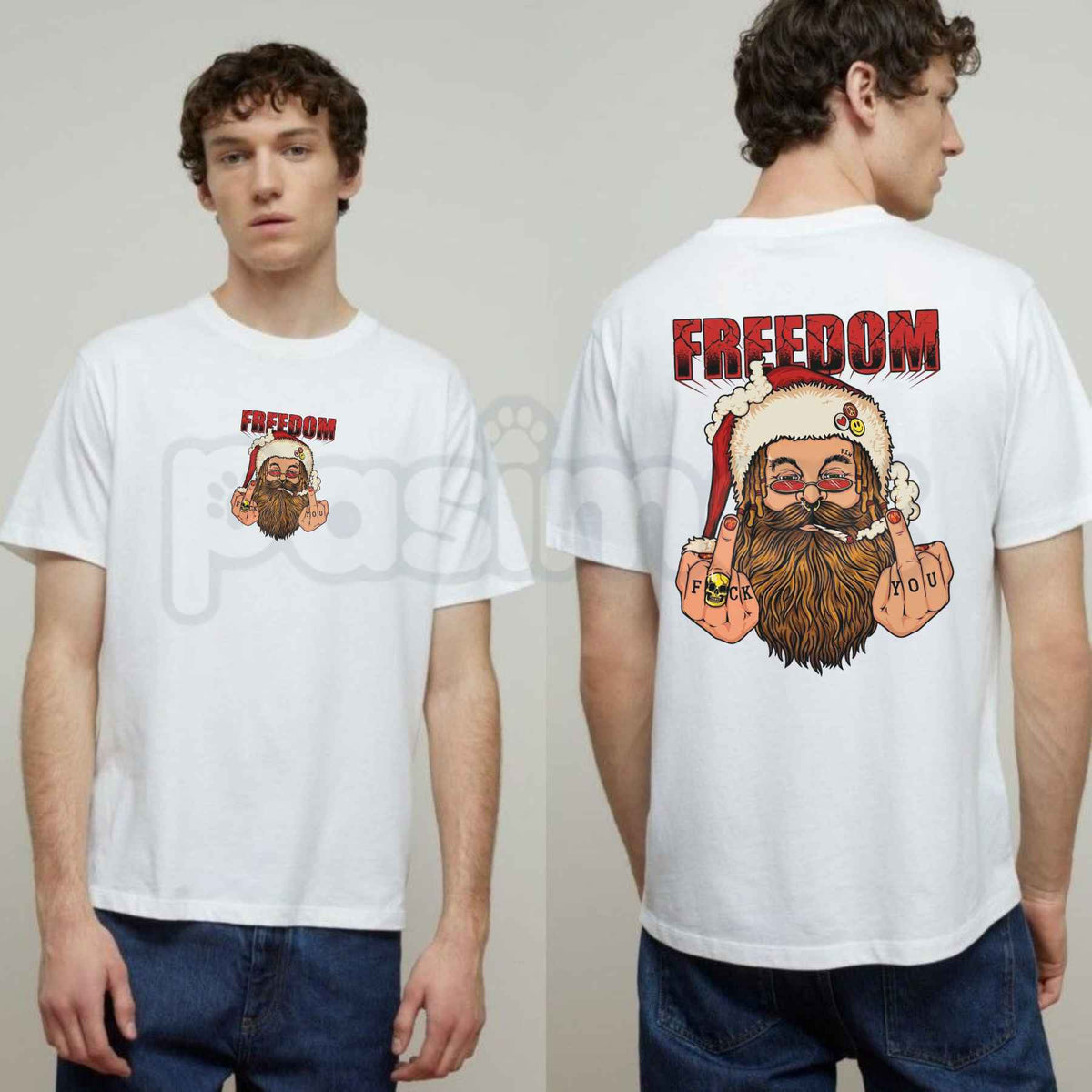 FREEDOM Defiant Santa Claus T-Shirt – Patriotic Rebel Holiday Graphic Unisex Tee-Pasimax