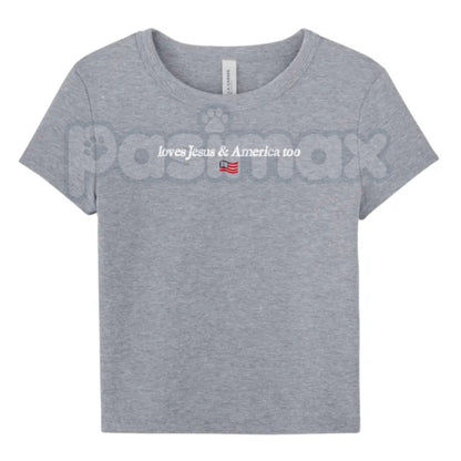 Faith & Freedom Baby Tee – Women's Patriotic Christian T-Shirt, Embroidered Fitted Crewneck Top for 4th of July-Pasimax