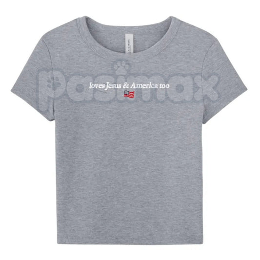 Faith & Freedom Baby Tee – Women's Patriotic Christian T-Shirt, Embroidered Fitted Crewneck Top for 4th of July-Pasimax